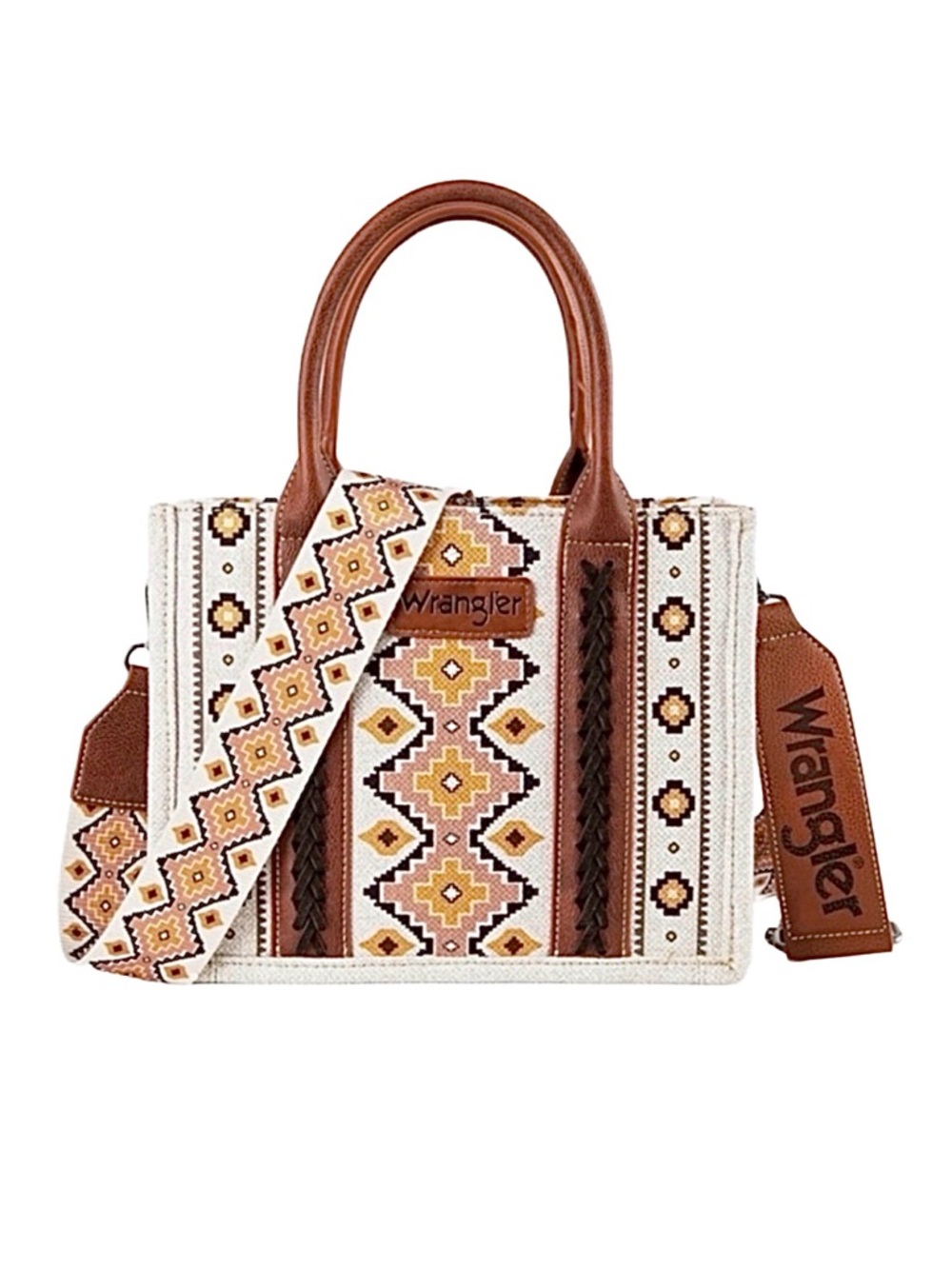 WRANGLER ~ Multicolored Aztec Pattern Design Canvas and Faux Leather Bag